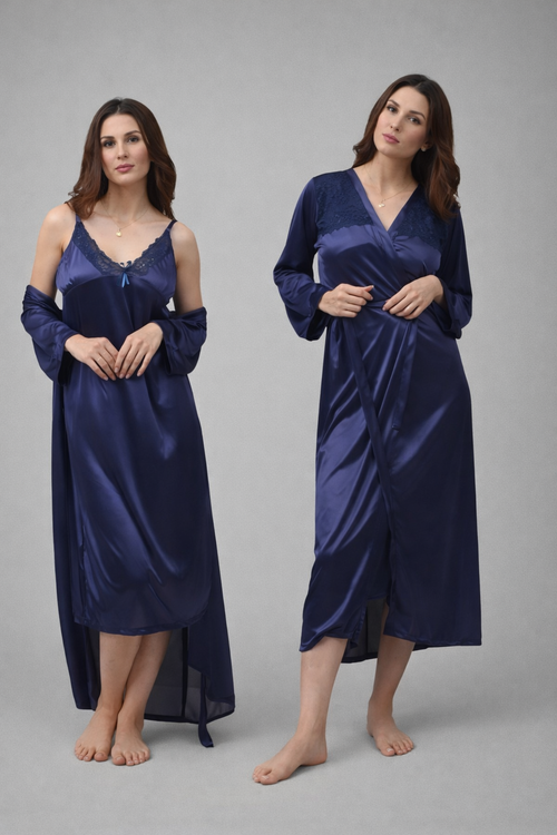 2-Piece Luxury Jersey Silk Nightwear Set for Women | Camisole & Robe with Lace