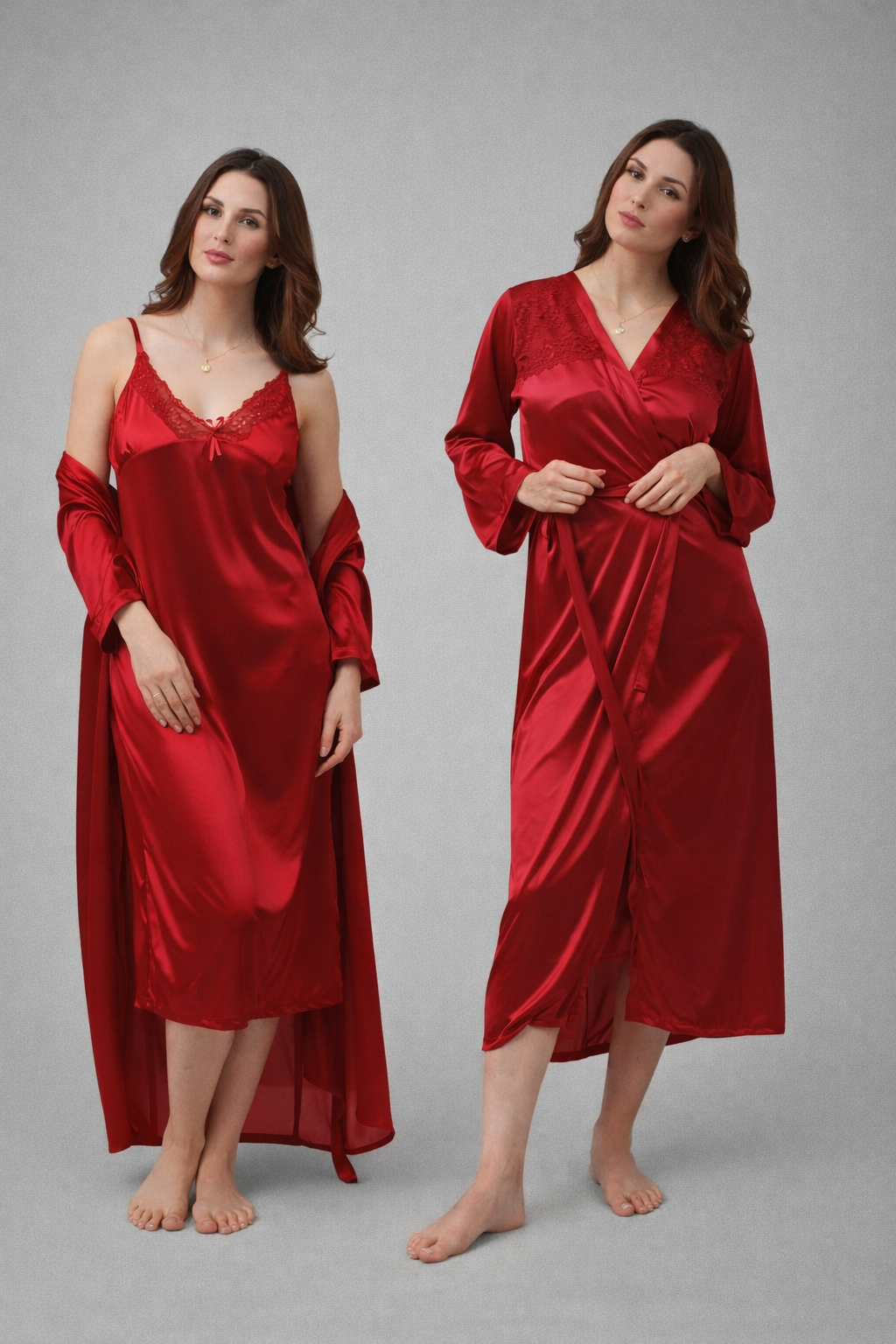 2-Piece Luxury Jersey Silk Nightwear Set for Women | Camisole & Robe with Lace