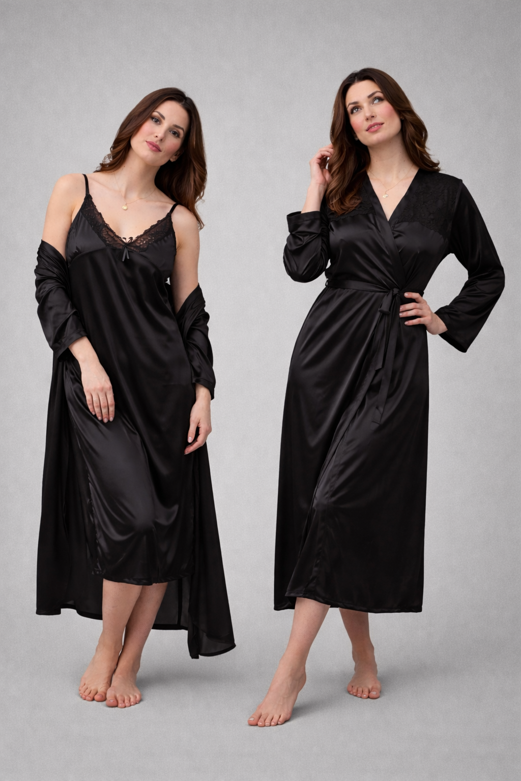 2-Piece Luxury Jersey Silk Nightwear Set for Women | Camisole & Robe with Lace