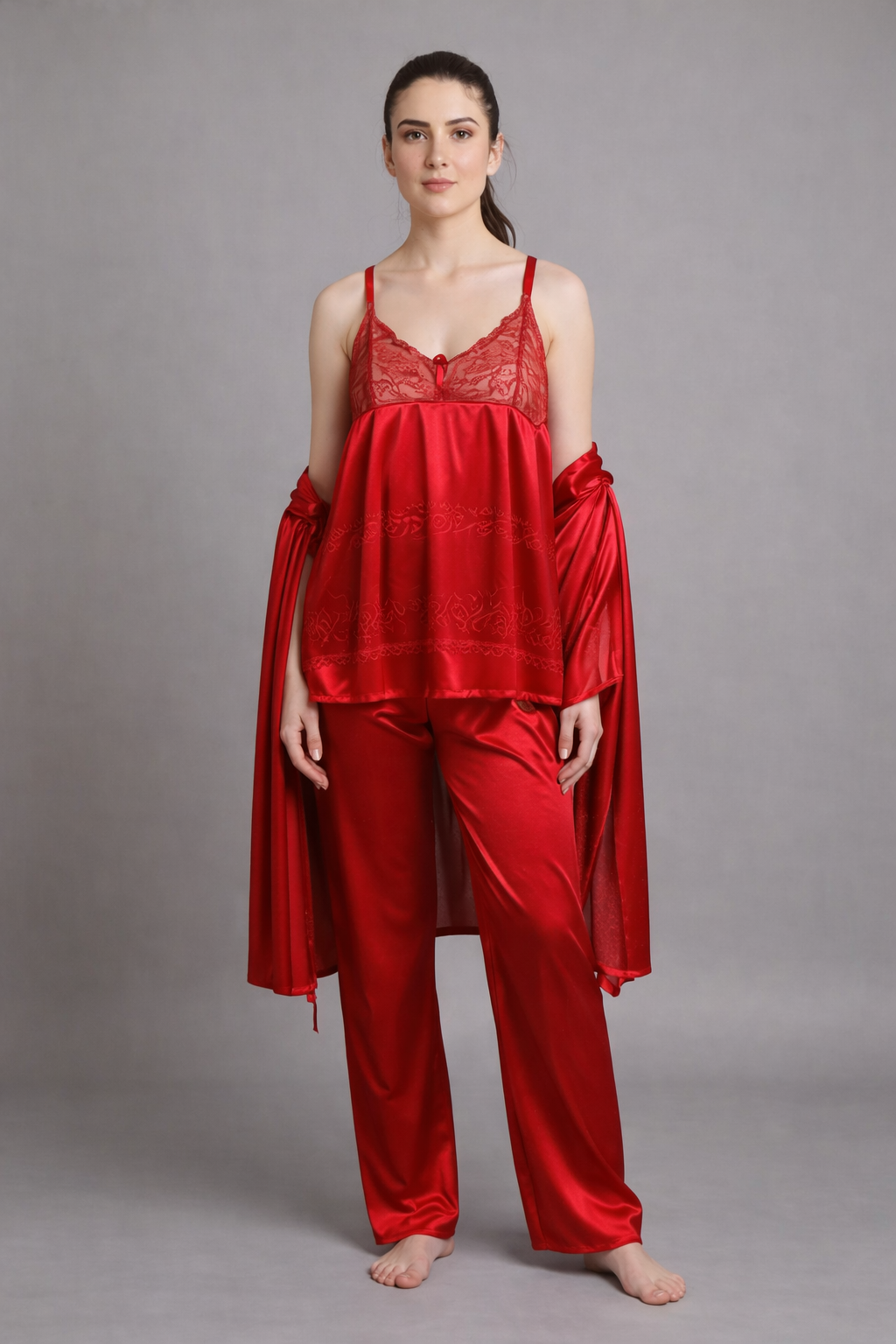 3 Piece Jersey Silk Nightwear Set for Women – Pajama, Inner & Coat