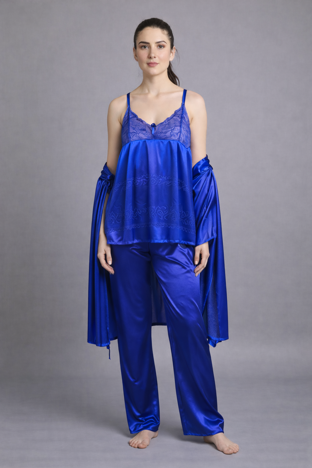 3 Piece Jersey Silk Nightwear Set for Women – Pajama, Inner & Coat