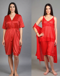3 Piece Jersey Silk Nightwear Set for Women – Luxury Night Dress | Free Size |  Set with Robe & Shorts