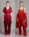 3 Piece Jersey Silk Nightwear Set for Women – Pajama, Inner & Coat