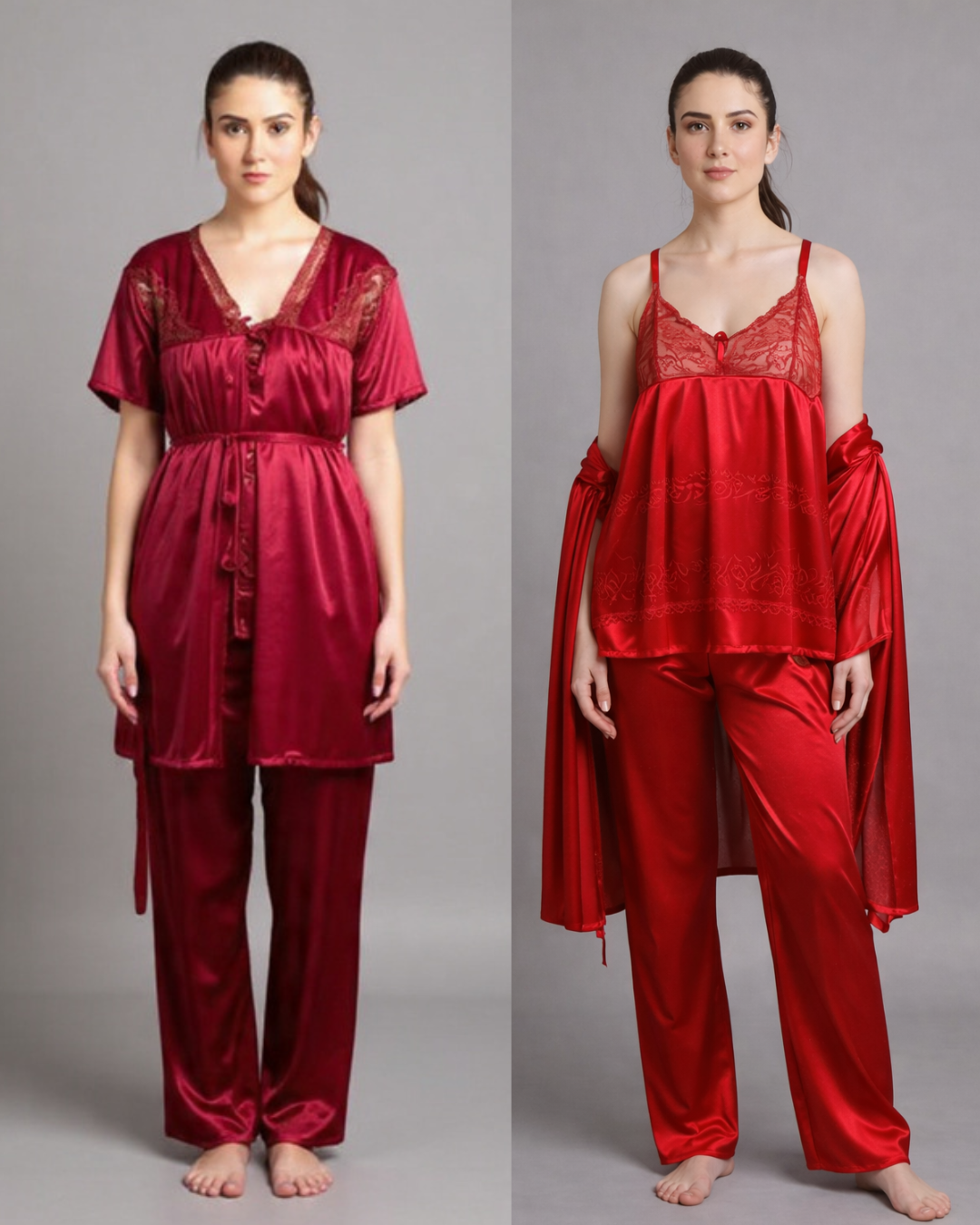 3 Piece Jersey Silk Nightwear Set for Women – Pajama, Inner & Coat