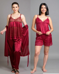 Silk 5-Piece Luxury Jersey Nightwear Set for Women | Complete Night Suit with Lace