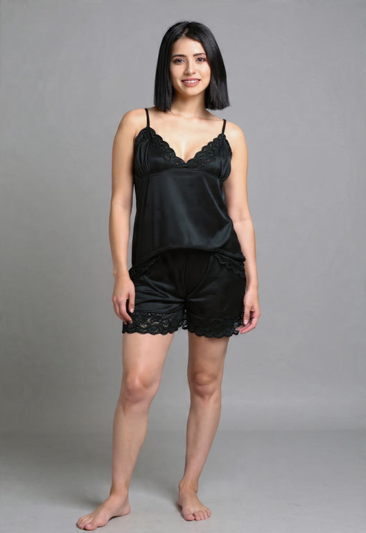 Luxury Jersey Silk 2-Piece Nightwear Set for Women | Camisole & Shorts with Lace