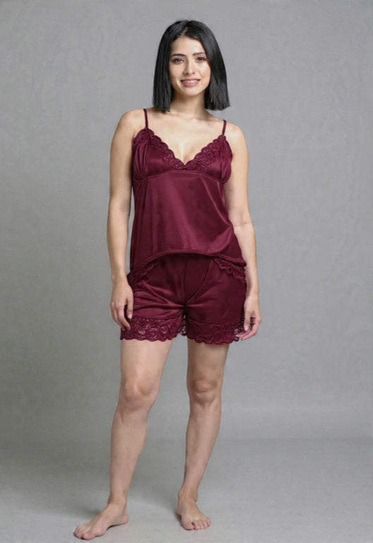 Luxury Jersey Silk 2-Piece Nightwear Set for Women | Camisole & Shorts with Lace