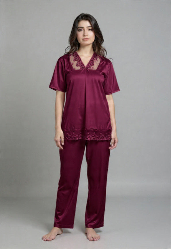 2 Piece Silk Nighty Set for Women – Soft & Comfortable Nightwear | Free Size