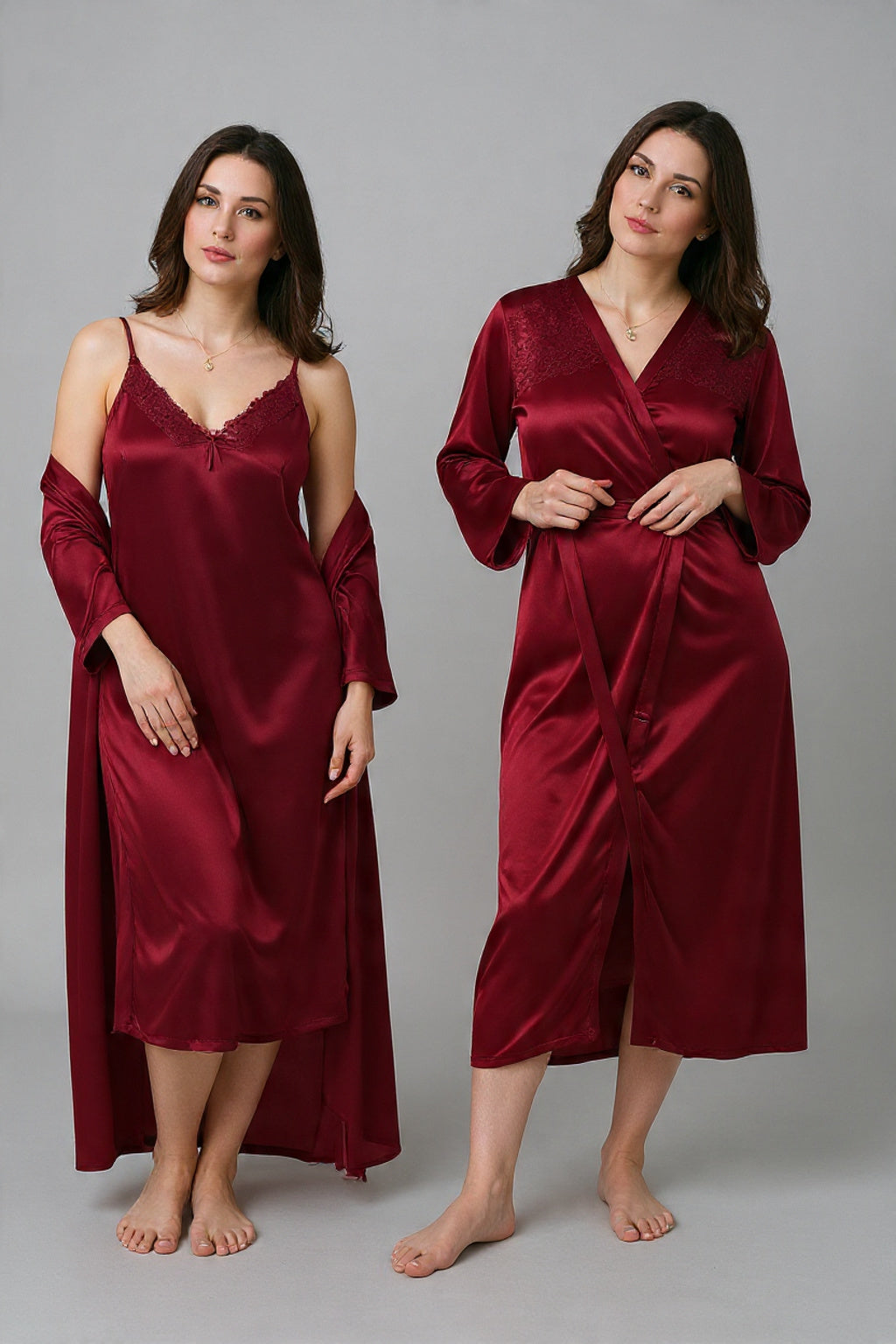 2-Piece Luxury Jersey Silk Nightwear Set for Women | Camisole & Robe with Lace