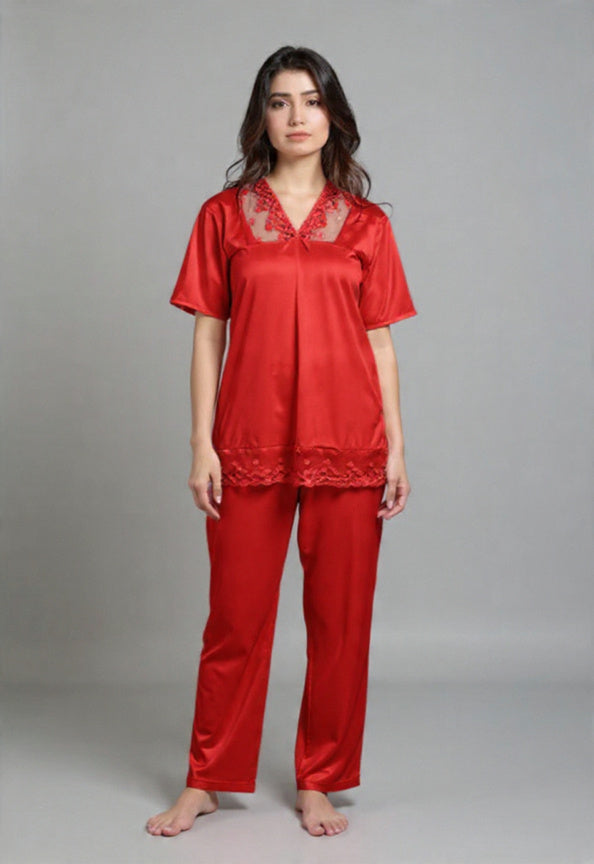 2 Piece Silk Nighty Set for Women – Soft & Comfortable Nightwear | Free Size